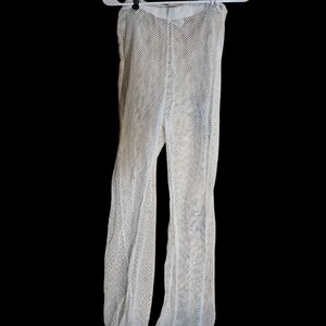 Chic White Mesh Women's Wide Leg Pants